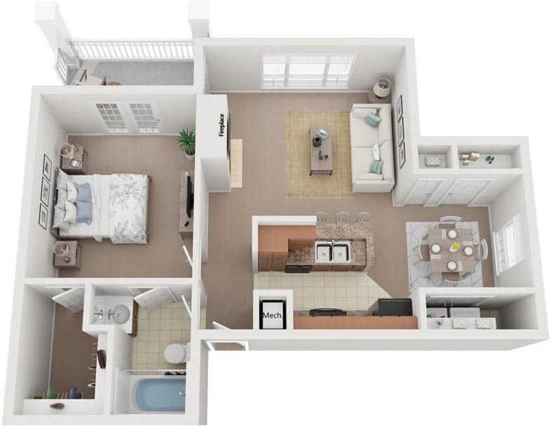 One Bedroom Charlottesville Apartment - The Anna Floor Plan