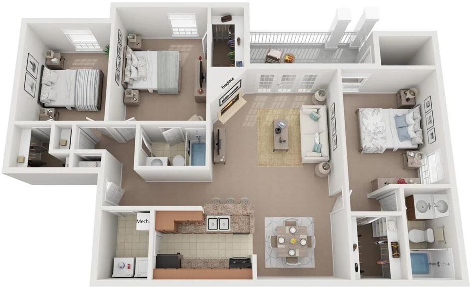 Three Bedroom Charlottesville Apartment - The Leesville Floor Plan